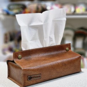 کاور جعبه دستمال کاغذی چرمی عسلی تیره